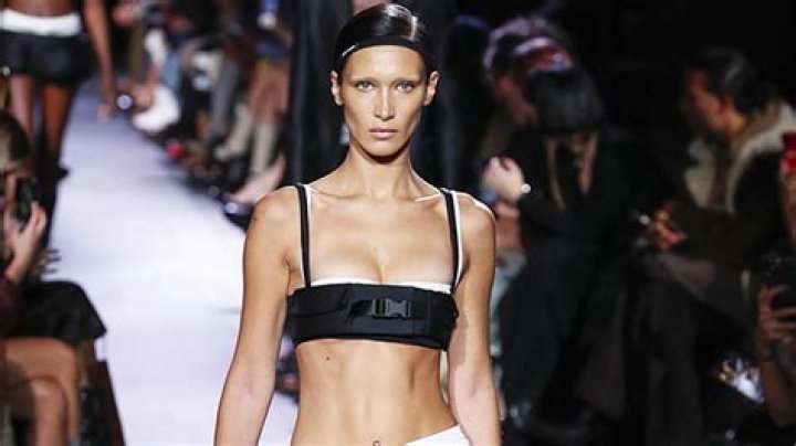 Bella Hadid Rocks Extremely Tiny Crop Top & Bleached Eyebrows on Miu Miu Runway At PFW: Photos