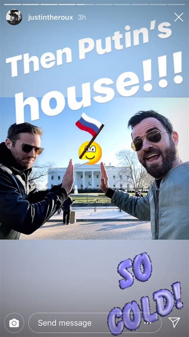 Justin Theroux & Armie Hammer Go To D.C. & Mock Donald Trump’s White House As Putin’s House