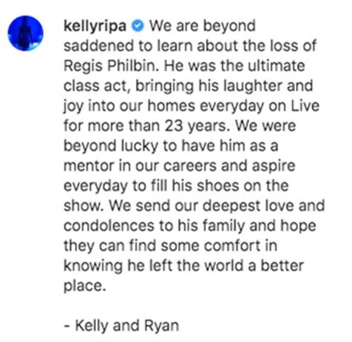 Kelly Ripa Mourns ‘Mentor’ Regis Philbin In Sweet Tribute: I Am ‘Beyond Saddened’