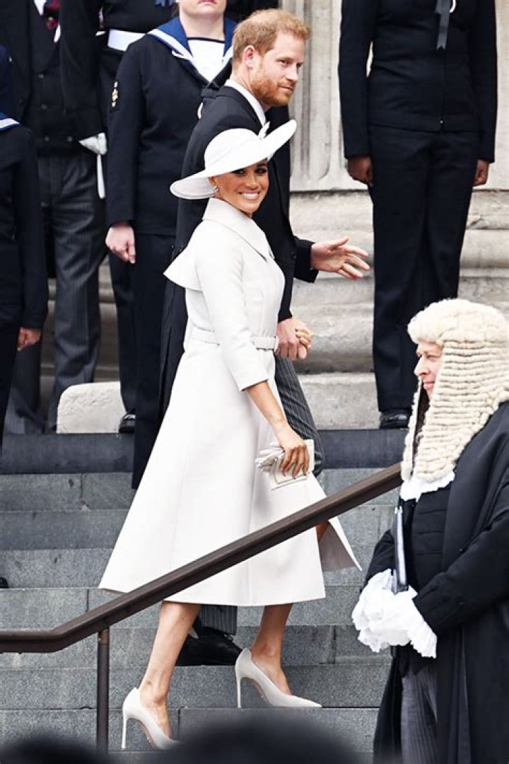 Meghan Markle Stuns In White Coat Dress For Thanksgiving Service With Prince Harry