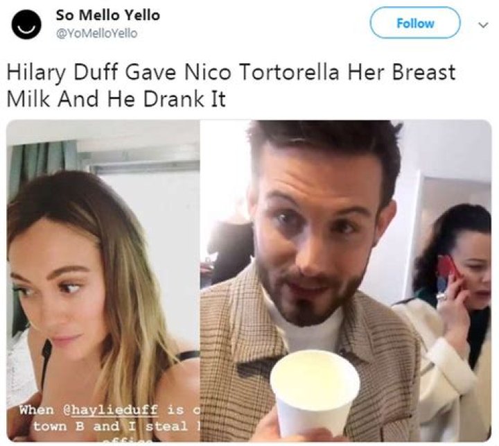 Nico Tortorella Drinks Hilary Duff’s Breast Milk & Fans Are A Little Weirded Out — Watch